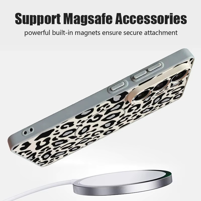 Magnetische Handyhülle für Samsung Galaxy S25 S26 Ultra S24 S23 FE A17 A57 A56 A37 A16 A55 A15 A36 A55 in Braun mit Leopardenmuster - Bild 2