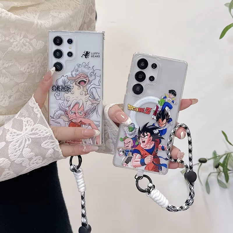 Magnetische MagSafe kabellose Lade-Handyhülle im Anime Dragon Ball One Piece Design für Samsung Galaxy S25 S26 S24 S23 Ultra Plus, transparent - Bild 2