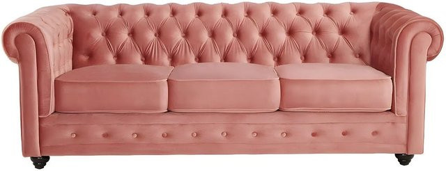 Vente-unique Chesterfield Sofa aus Samt in Puderrosa, Breite: 205 cm - Bild 1