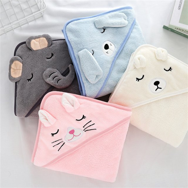 Weiche Cartoon Fleece Babydecke mit Kapuze für Neugeborene und Kleinkinder in Blau - Bild 1