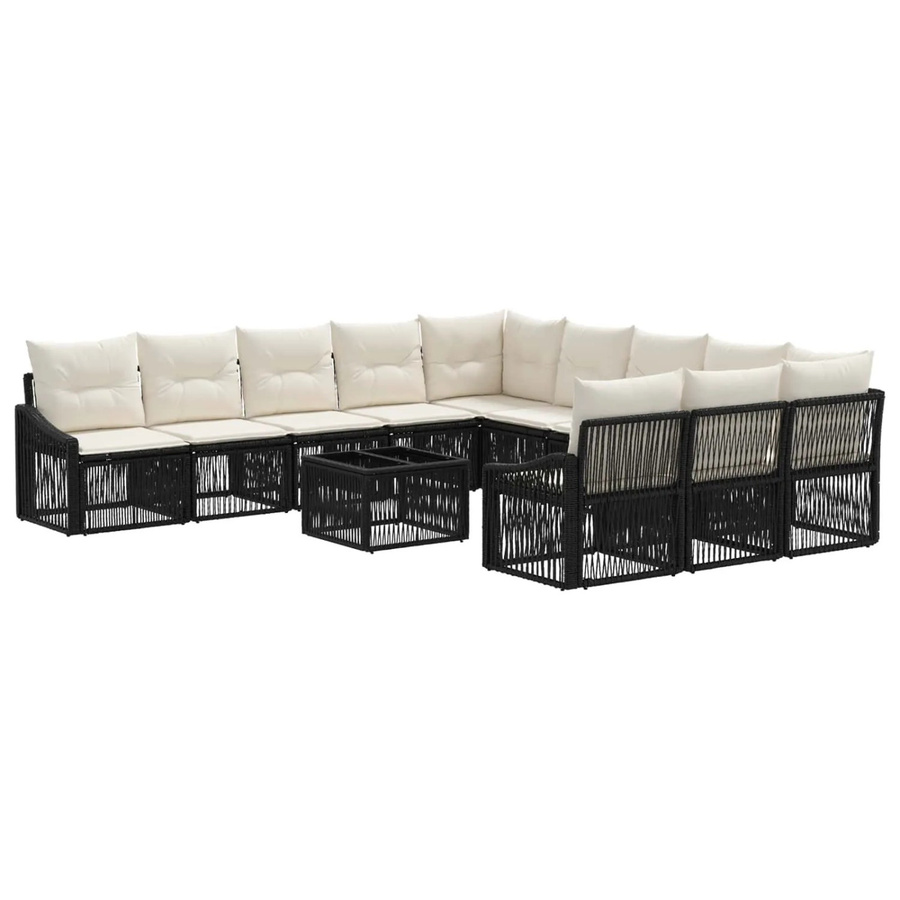 vidaXL Gartenmöbel-Set aus Poly-Rattan in Schwarz mit 3-Sitzer-Sofa, Eckelementen, Couchtisch und Polsterkissen in U-Form - Bild 2