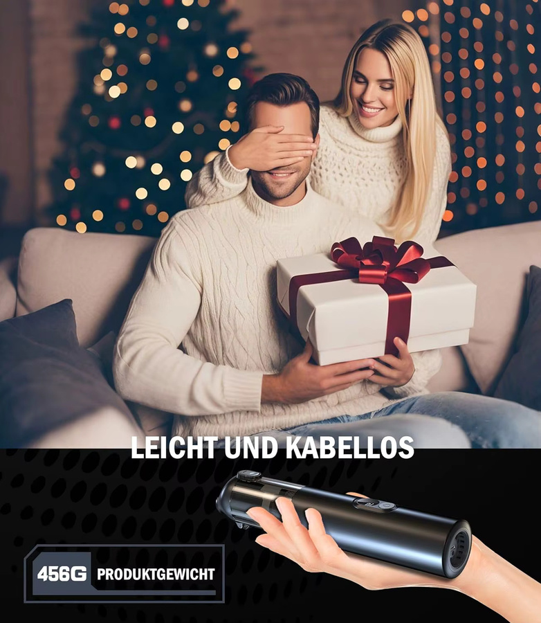 TUERBB VC030 4-in-1 Tragbarer Staubsauger und Gebläse in Schwarz mit LED-Anzeige, starker Saugkraft und Vakuumpumpe für Auto, Reisen und PC - Bild 4