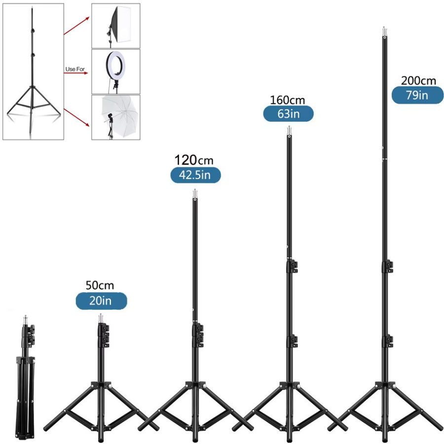 Lousxy Fotostativ aus Metall für Ringlicht und Softbox, Farbe: Schwarz, Höhe: 165 cm, Breite: 50 cm, Tiefe: 120 cm - Bild 1