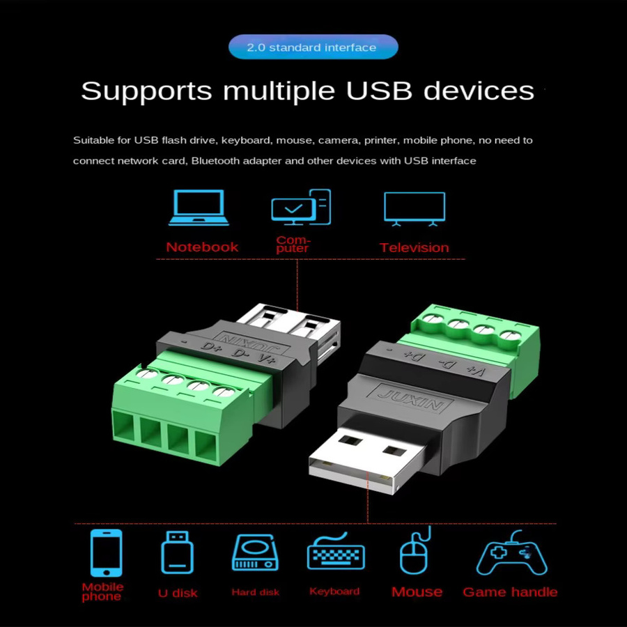 USB 2.0 Typ A Adapter-Stecker mit 4-poligen Schraubklemmen in Schwarz - Bild 3
