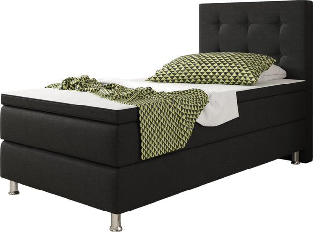 Inter Trading Boxspringbett Köln in Schwarz mit Webstoff und Chesterfield-Design, B/T/H: 90 x 200 x 115 cm - Bild 1
