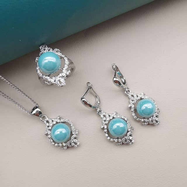 YIRAN Schmuckset, Kupfer, Perle, Zirkonia, Silber, Unisex, Ringgröße 8 - Bild 1