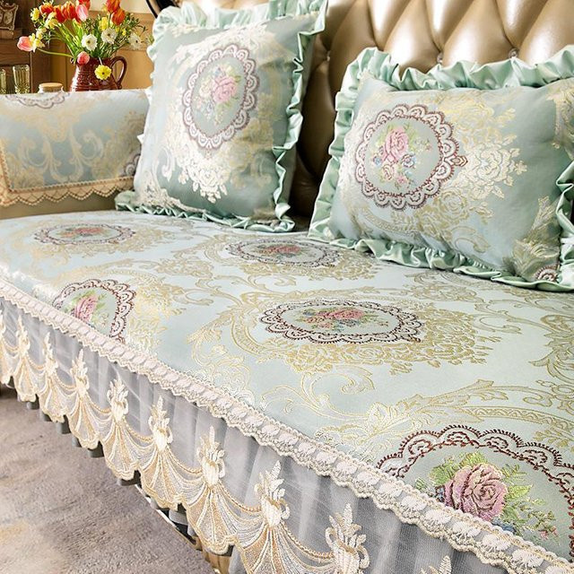 BC-Warm Home Luxus Sofabezug mit Jacquard-Spitzenstickerei in Grau, B/H: 50 x 60 cm - Bild 1