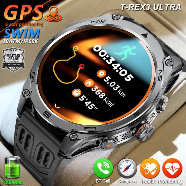KAVSUMI Smartwatch, GPS, Edelstahl, Schwarz, Orange, Herren - Bild 1