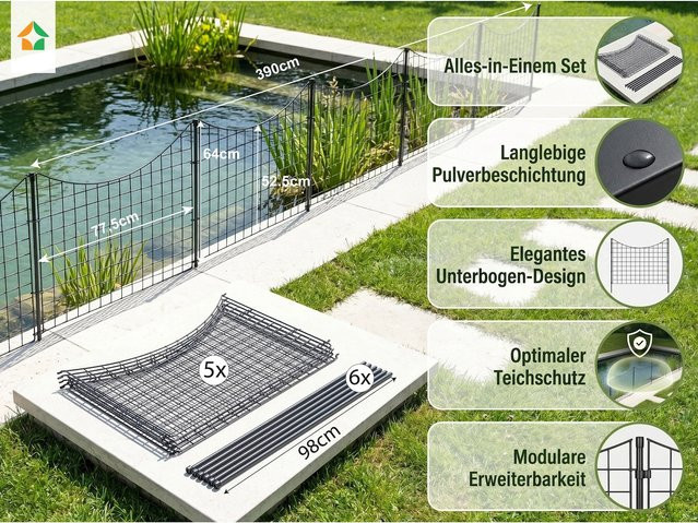 Prestige Home Living Outdoor 11tlg. Teichzaun Unterbogen in Anthrazit, Breite: 390 cm, Höhe: 52,5 cm - Bild 1