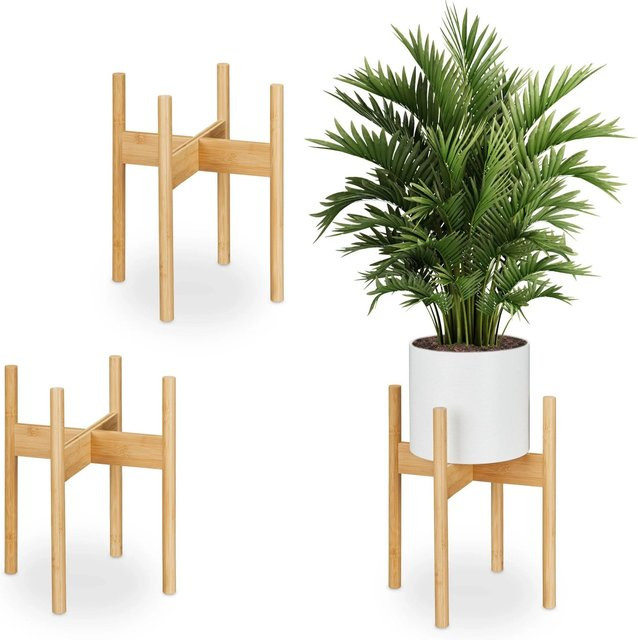 Relaxdays Pflanzenständer 3er Set aus Bambus in Natur, modern und für den Tisch geeignet, H x B x T: 40 x 34 x 34 cm - Bild 1