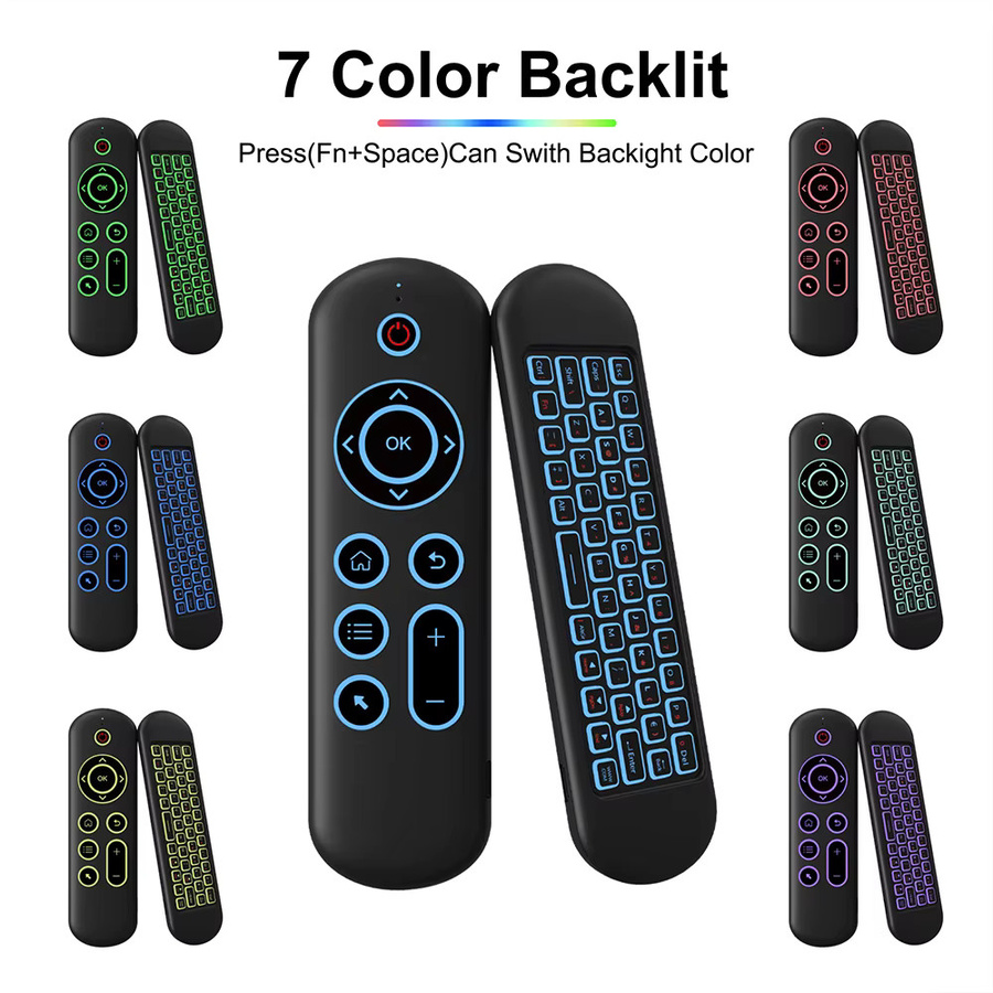 MRSVI Air Mouse Tastatur M5 Wireless 2,4 G & Bluetooth mit 7-farbiger Hintergrundbeleuchtung und Gyroskop-Fernbedienung für Smart Android TV Box und PC, Schwarz, Multicolour - Bild 3