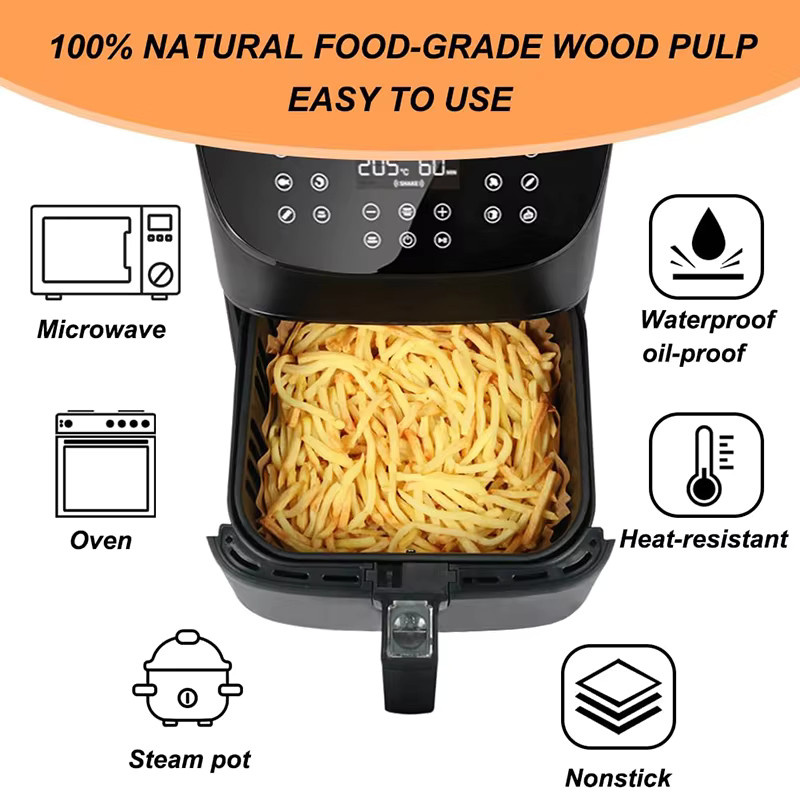 Einweg-Papiereinlagen für Luftfritteusen quadratisch braun, Airfryer-Pergamentpapier für Ninja und Cosori, 23 cm - Bild 3