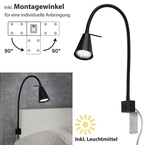 Briloner LED Bettleuchte Tuso, schwenkbar, Schwarz, Höhe: 40,3 cm, Breite: 21,7 cm - Bild 3