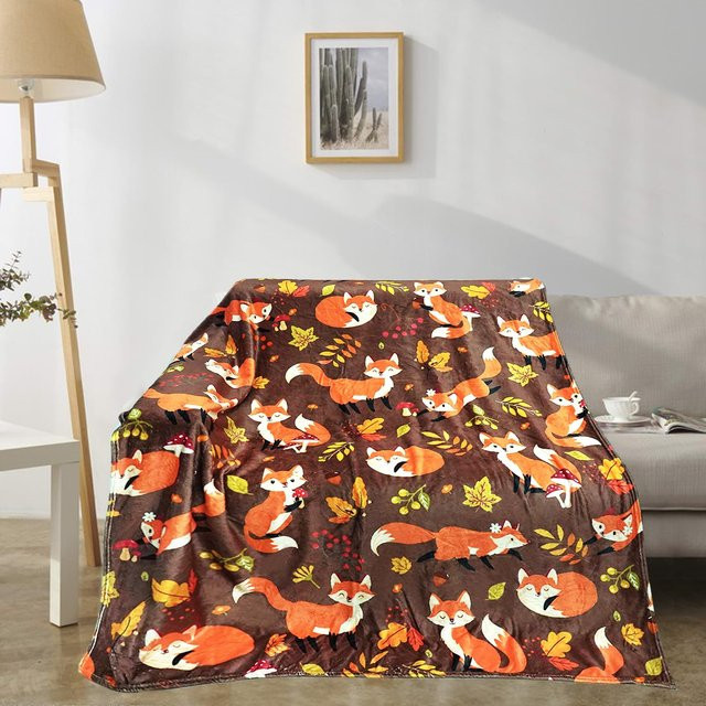 Gemütliche Fuchs Decke aus Flanell in Braun, weiche Plüsch Überwurfdecke mit Tierdruck, B/H: 130 x 150 cm - Bild 1