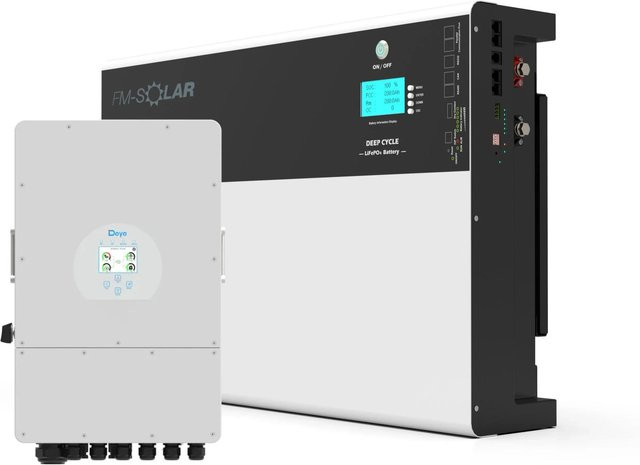 Deye 3-Phasen Hybrid-Wechselrichter 8kW On/Off-Grid mit 10kWh LiFePO4 Wand-Batteriespeicher in Weiß - Bild 1