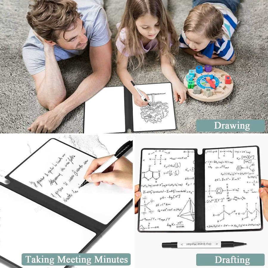 BOHY Whiteboard-Notizbuch A5 Wochenplaner in Schwarz inklusive Stift zum Wiederverwenden - Bild 6