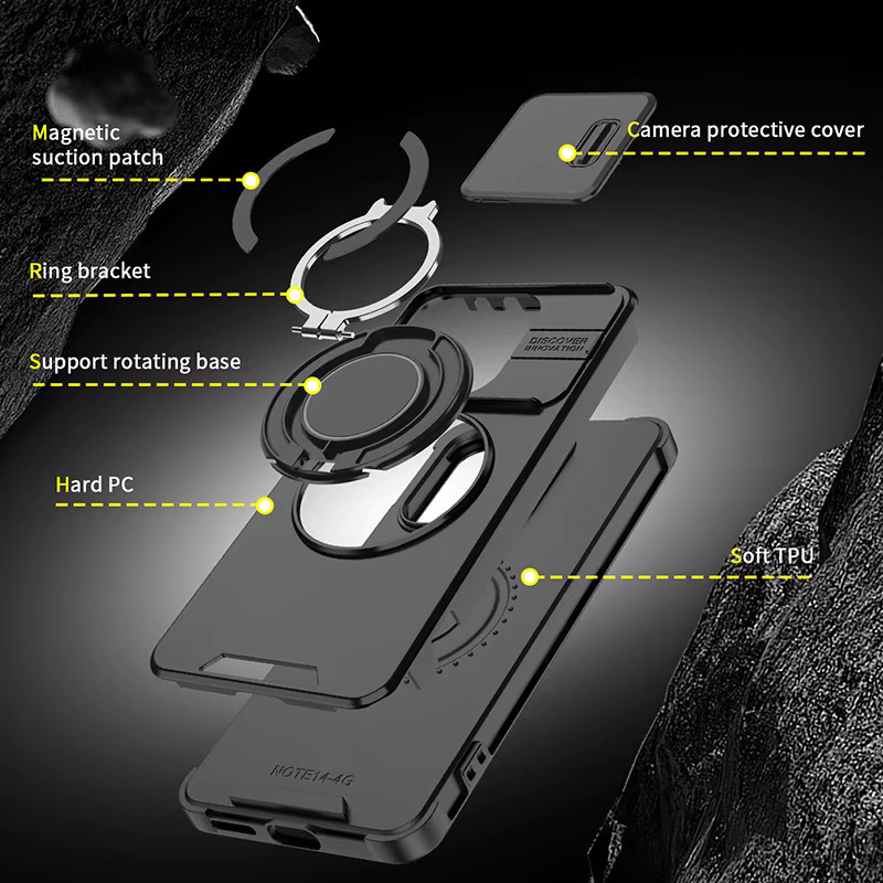 Xiaomi Magnetische Schutzhülle mit Schiebe-Kameraobjektivring und Ständer für Redmi Note 13 14 15 Pro sowie Redmi 14C 15C in Schwarz oder Rot - Bild 3