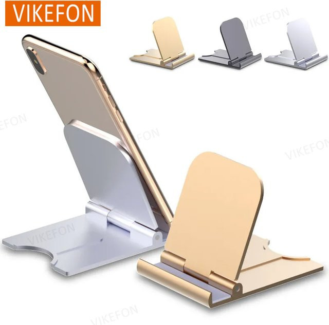 VIKEFON Universeller Handyhalter und Desktop-Tablet-Halter in Schwarz, verstellbar und faltbar für iPhone, iPad, Samsung und Xiaomi - Bild 1