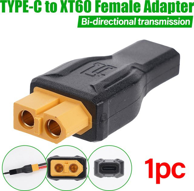 KingHui USB C auf XT60 Adapter Typ-C auf XT60 Buchse 100 W 5 A Ladeanschlussstecker in Schwarz für Lithium-Energiespeicher und RC Flugzeuge - Bild 1