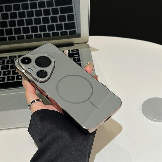 Magnetische Schutzhülle für Huawei Mate 70 Pro Ultra mit matter Metall-Rückplatte und Glas für kabelloses Laden, Farbe: Silber - Bild 1
