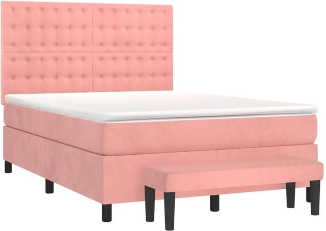 vidaXL Boxspringbett mit Matratze in Rosa, Hybrid-Design aus Samt, B/T/H: 140 x 190 cm - Bild 1
