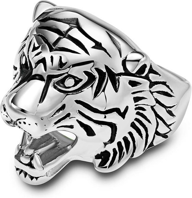 YIRAN Edelstahlring Tigerkopf, Herren, weiß - Bild 1