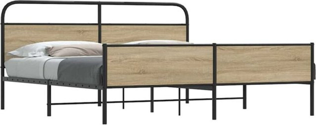 Metallbett vidaxl in Räuchereiche und Braun im Industrial Design aus Metall und Holzwerkstoff B/T/H: 183 x 213 cm - Bild 1