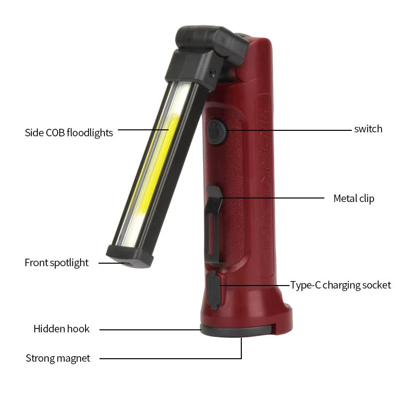 ESMARTER COB LED Arbeitsleuchte mit 180 Grad Faltfunktion, USB wiederaufladbare Taschenlampe mit Magnet und Haken für Camping, Notfall und Reparatur - Bild 2