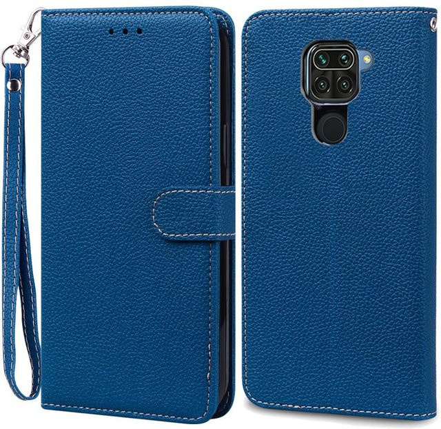 Xiaomi Redmi Note 9 Handyhülle aus weichem TPU Leder in Blau als Brieftasche und Flip-Case - Bild 1