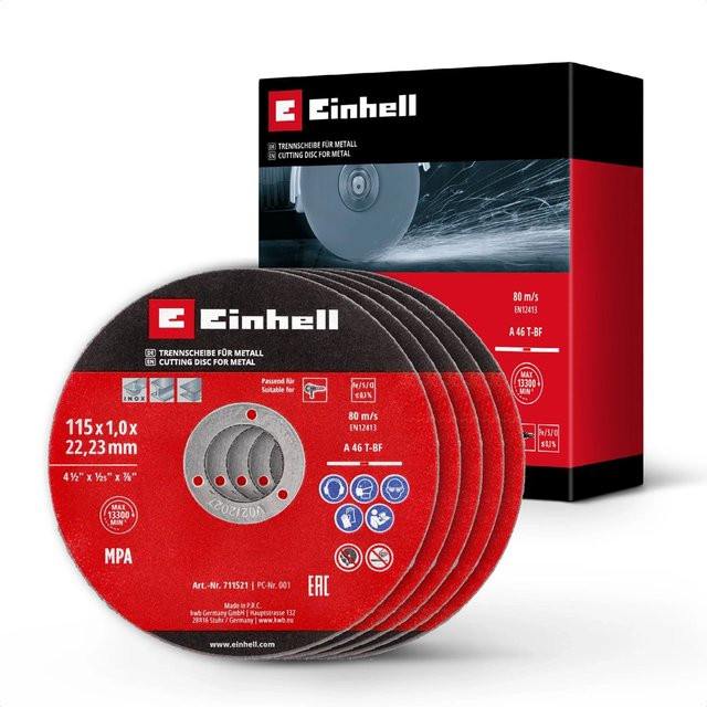 Einhell Dünntrennscheiben Set für Metall, 5-teilig, Durchmesser: 115 mm, Farbe: Rot - Bild 1