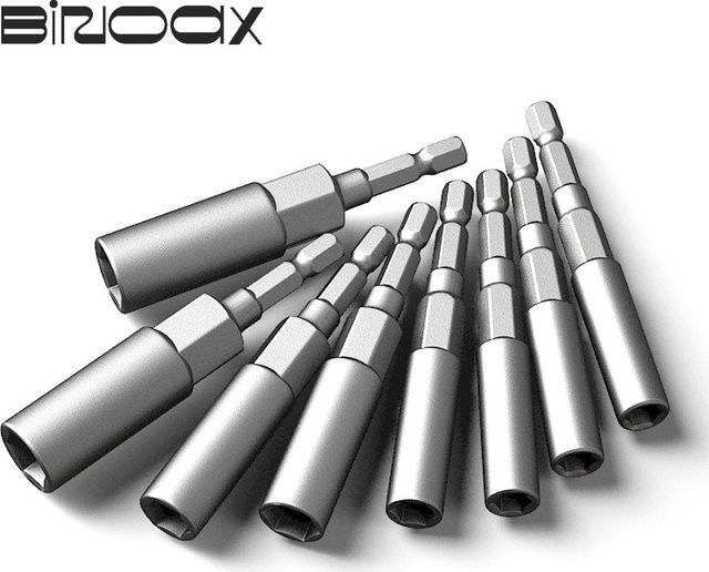 Binoax Schlagschrauber Adapter Set für tiefliegende Muttern, 10 oder 15 Stück, 1/4 Zoll Anschluss, Größe 5,5-19mm, Farbe Silber - Bild 1