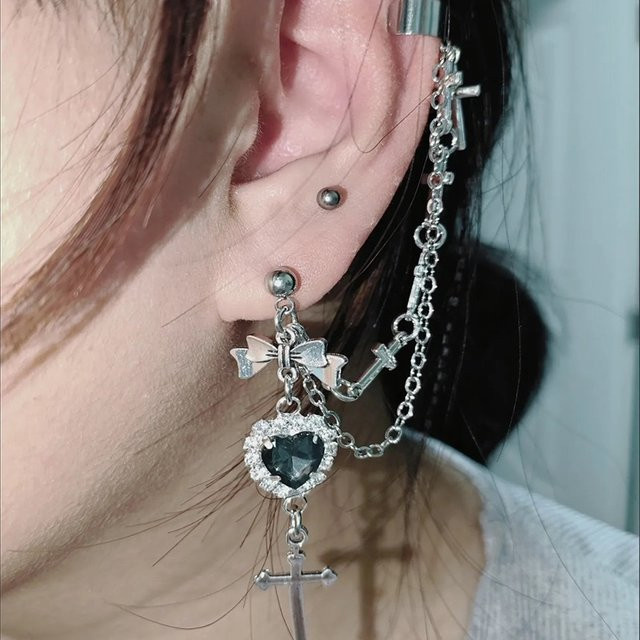 Ohrringe Clip-On, Metall, Kreuz Herz Kristall, Unisex - Bild 1