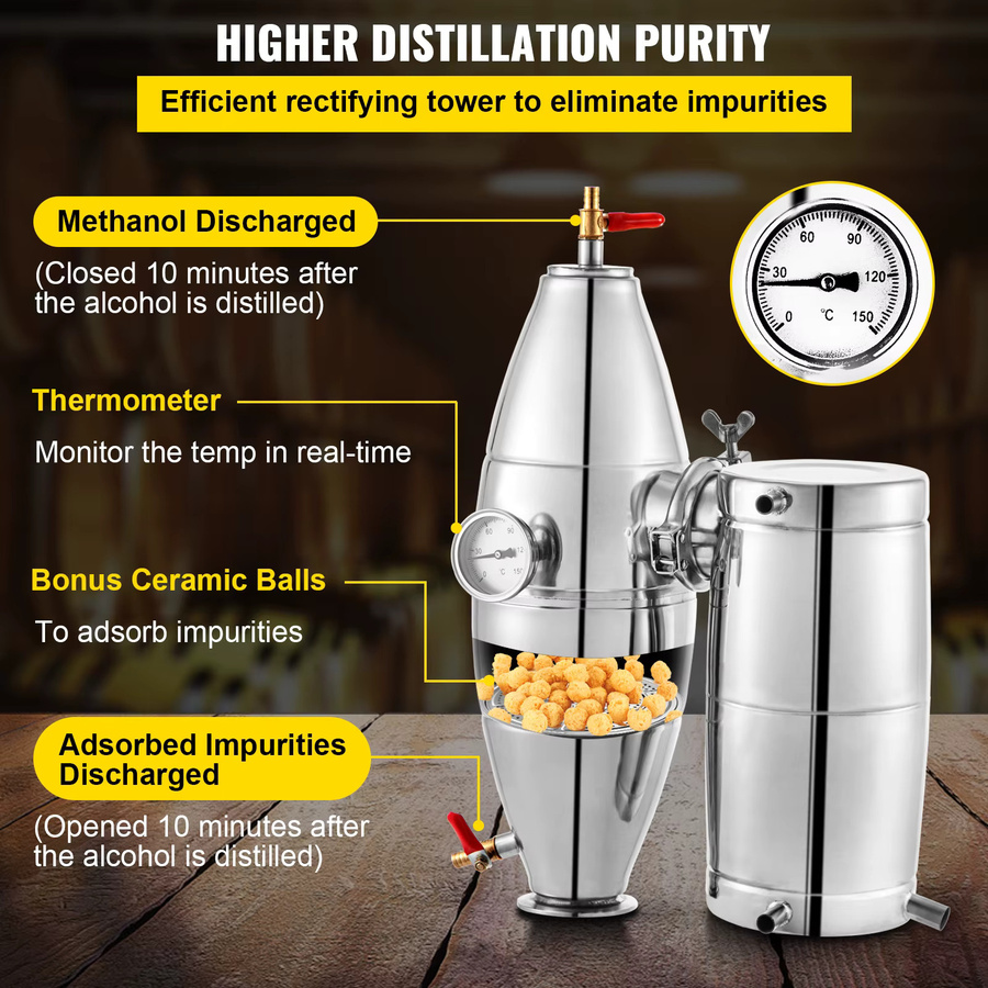 SIHAO Alkohol-Destilliergerät aus Kupfer für Hausbrauerei, Wein und ätherische Öle in Gold oder Silber - Bild 3