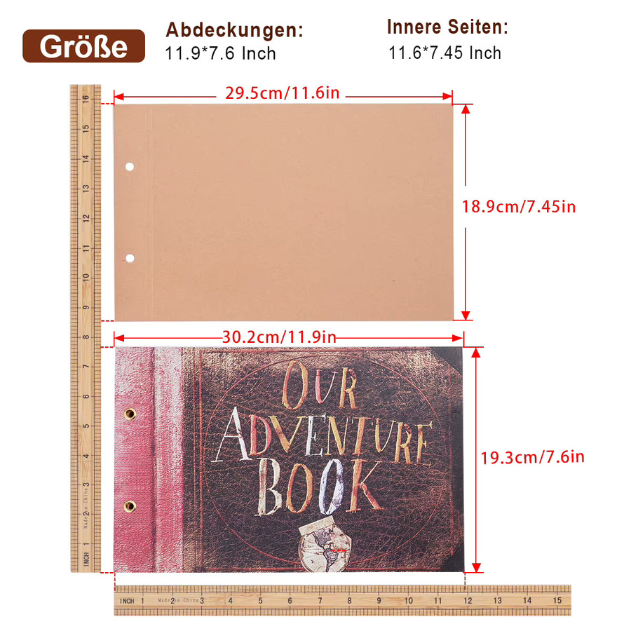 Handgefertigtes Scrapbook-Fotoalbum im Retro-Design mit Hardcover, 12 Zoll, Blanko-Reisetagebuch aus Papier - Bild 2