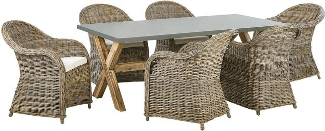 Beliani Gartentisch Set SUSUA/OLBIA in Grau, Beige und Weiss mit Rattan-Optik, B/T/H: 200 x 100 x 90 cm - Bild 1