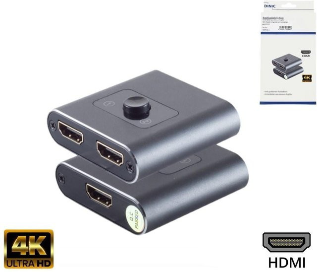 DINIC HDMI Umschalter 2x1 bidirektional in Space Grau aus Metall mit 4K60Hz Unterstützung - Bild 1