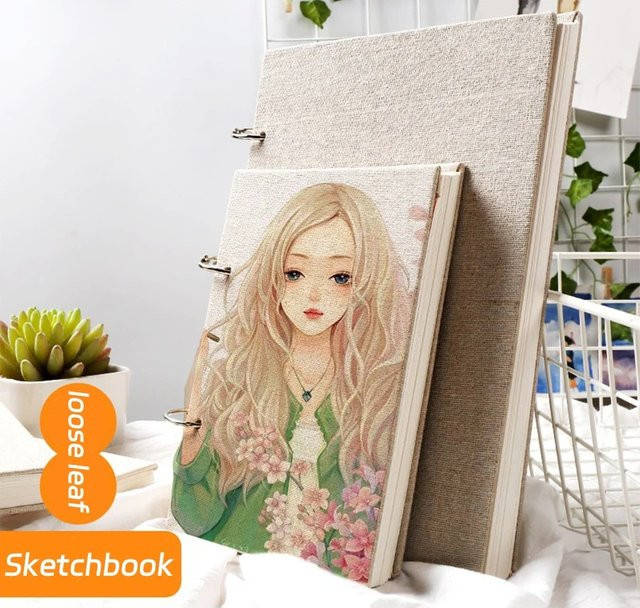 Kunst-Skizzenbuch mit abnehmbarem Leinen-Hardcover in Beige, 120 Seiten, Blanko Zeichenbuch für Schule und Schreibwaren - Bild 1