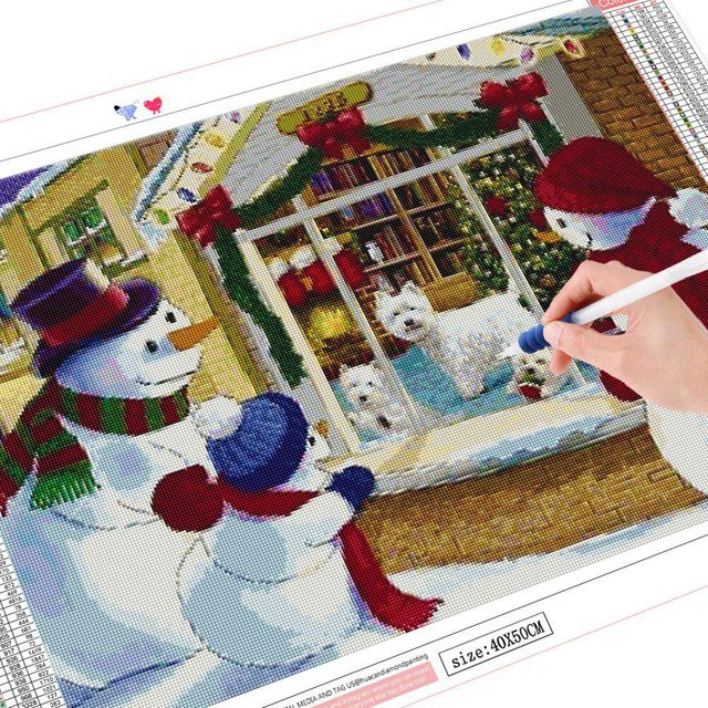 FIYO Diamantmalerei Schneemann und Hund als Cartoon Mosaik Set, Mehrfarbig, B/H: 20 x 30 cm - Bild 1