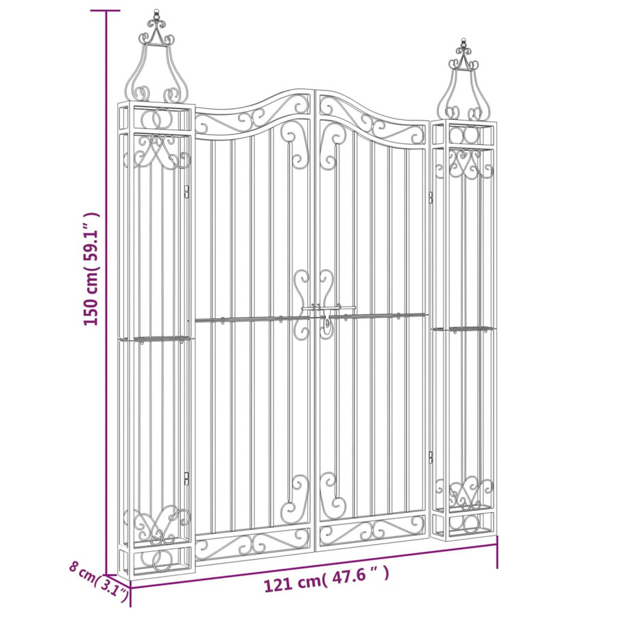vidaXL Gartentor aus Schmiedeeisen in Schwarz, B: 121 cm, T: 8 cm, H: 150 cm - Bild 3
