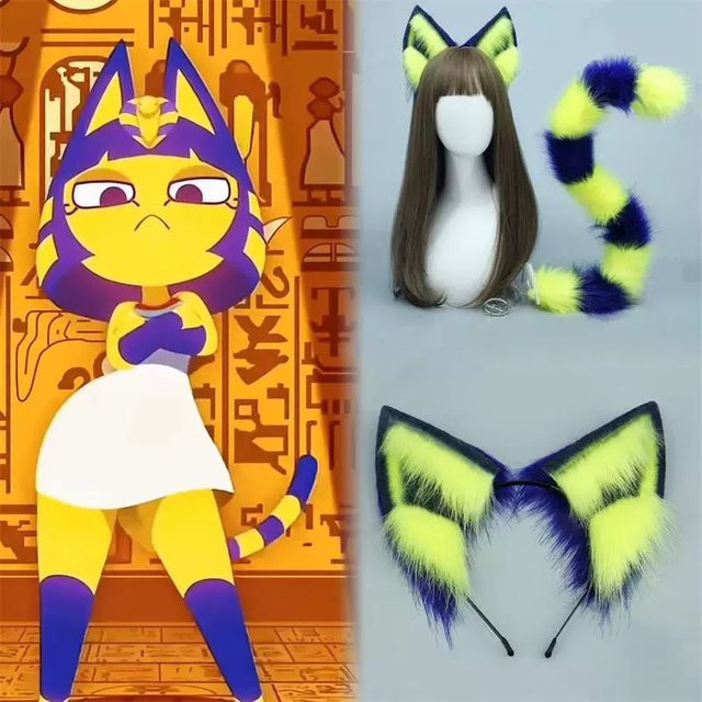 Ankha Katzenohren-Haarreif mit Schwanz, Tier-Cosplay-Kostüme, Zubehör - Bild 1