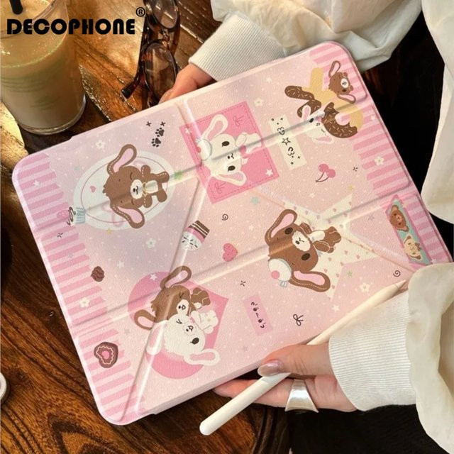 Apple iPad Hülle mit Hasen-Design in Pink für iPad Pro, Air und verschiedene iPad Generationen - Bild 1