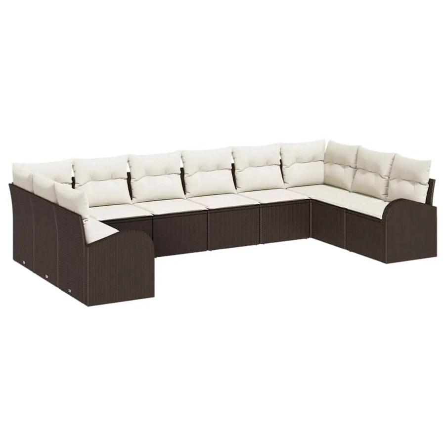vidaXL Sofa Set aus Poly-Rattan in U-Form mit 10 Teilen, Braun und Beige, inklusive Kissen und Metallrahmen - Bild 2