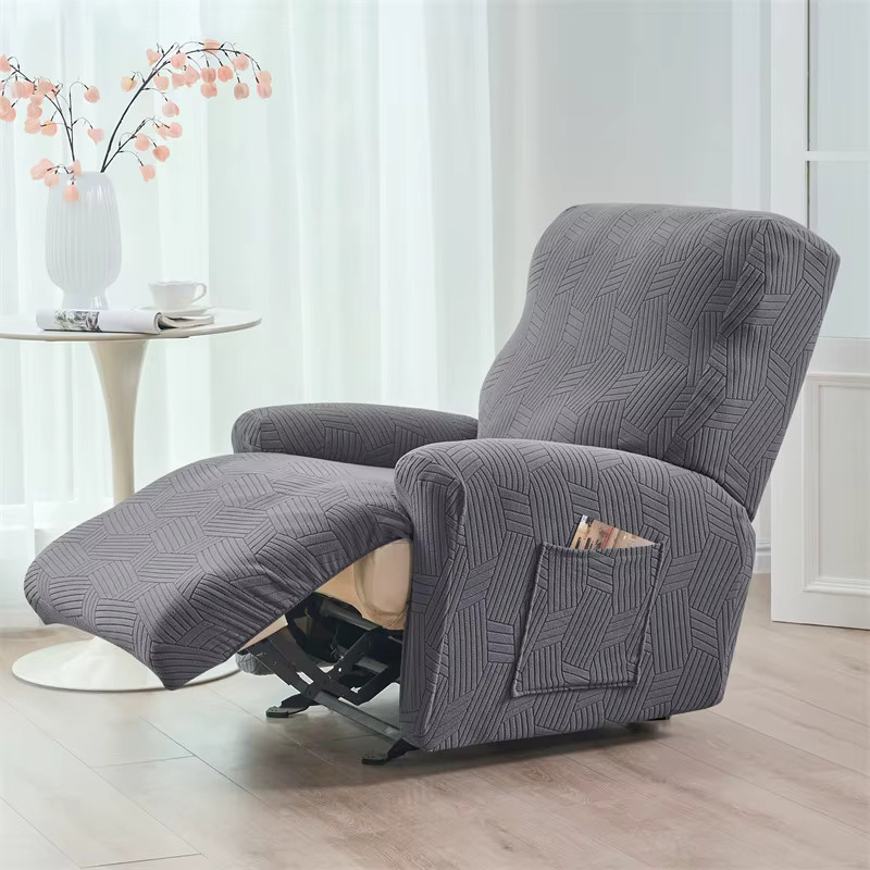 WANERQU Jacquard Sofabezug für 1-Sitzer Sessel mit Liegestuhl-Teilung, elastisch und schmutzabweisend, Grau - Bild 3