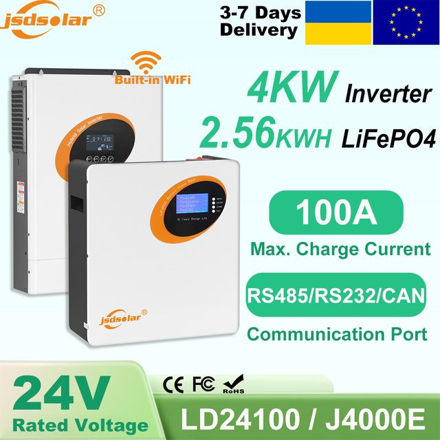 Jsdsolar LiFePO4 Batterie 100Ah 25,6V mit 2,56kWh für Solar-Stromversorgung und Backup, Farbe: Weiß, mit RS485 und RS232 Schnittstellen - Bild 1