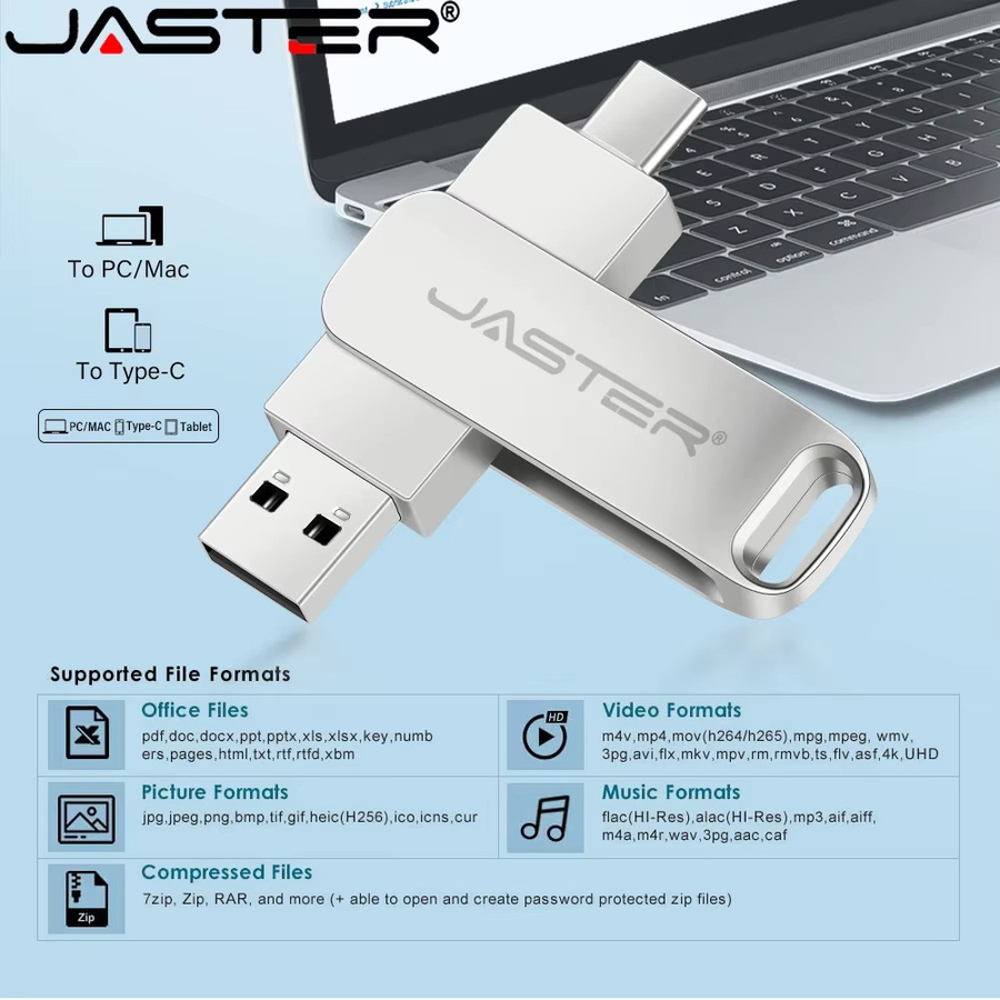 JASTER 2in1 USB-C USB 2.0 Flash-Laufwerk 64 GB Metall-Stick mit Schlüsselanhänger Silber für dein Smartphone - Bild 2