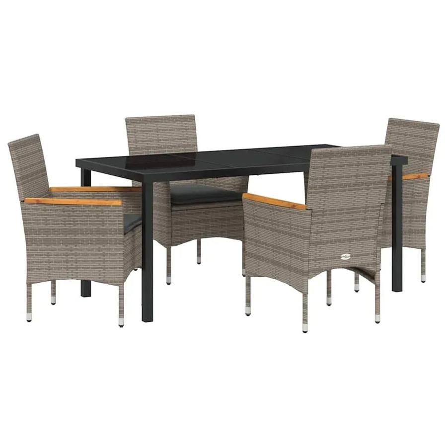 vidaXL Garten Essgruppe 5-teilig aus Poly-Rattan und Akazienholz in Grau mit Kissen - Bild 2