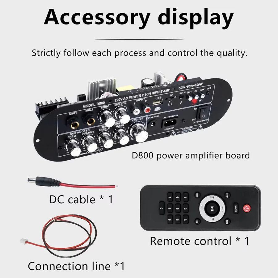 D800 Bluetooth-Verstärkerplatine 2.1-Kanal in Schwarz mit 50 W + 50 W + 100 W Hochleistungsausgang (DC 12-19V / AC 110-220V) - Bild 5