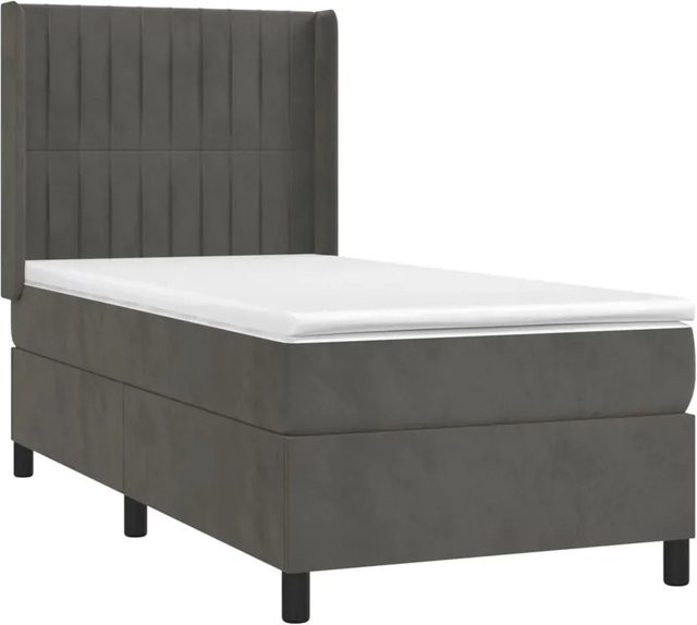 vidaXL Boxspringbett mit Matratze in Dunkelgrau, Hybridbett mit LED-Unterbettbeleuchtung und USB-Anschluss, Samt, B/T/H: 90 x 190 x 128 cm - Bild 1