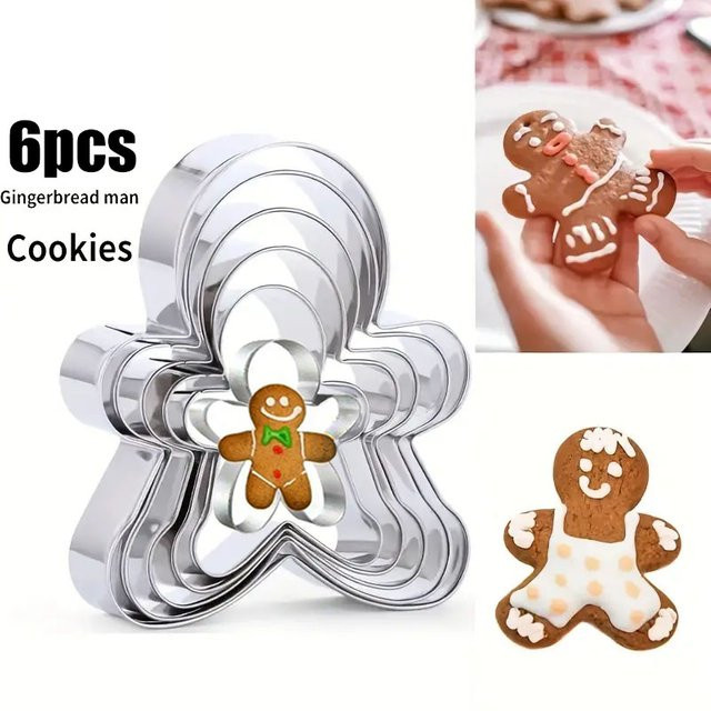 XMSJ 6-teiliges Weihnachts-Schneemann-Ausstecher-Set aus Edelstahl in Silber für Lebkuchen und Kekse - Bild 1