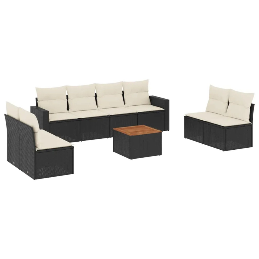 vidaXL 9-tlg Garten-Sofagarnitur Modell 57 aus Poly Rattan und Akazienholz in Schwarz mit Kissen - Bild 2